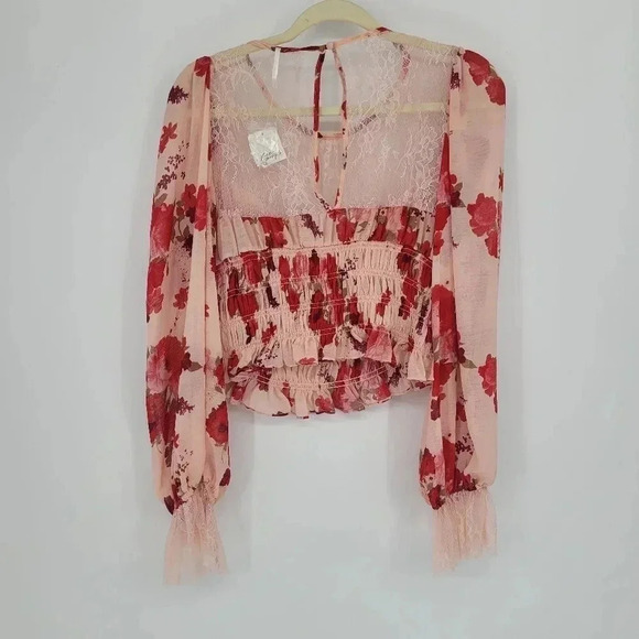 FREE people Daphne Blouse in Romantic floral Combo balloon sleeves Medium - Picture 4 of 10